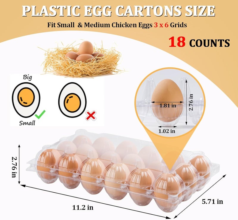APOCHON 40PCS Plastic Egg Cartons 18 Count,Clear Egg Cartons Cheap Bulk for Fresh Eggs,Reusable Egg Holder for Family,Pasture,Farm Markets Display - Medium Egg Containers 3x6 Grids - Image 2